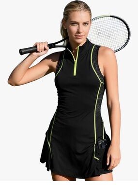 Women's Athletic Dress with Pockets & Built-in Panties Green Trim XL PETITE NEW